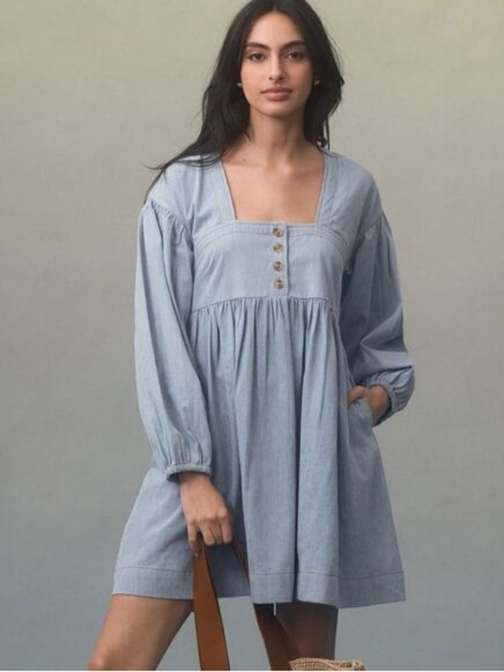 Anthropologie Light Blue Chambray Mini Dress